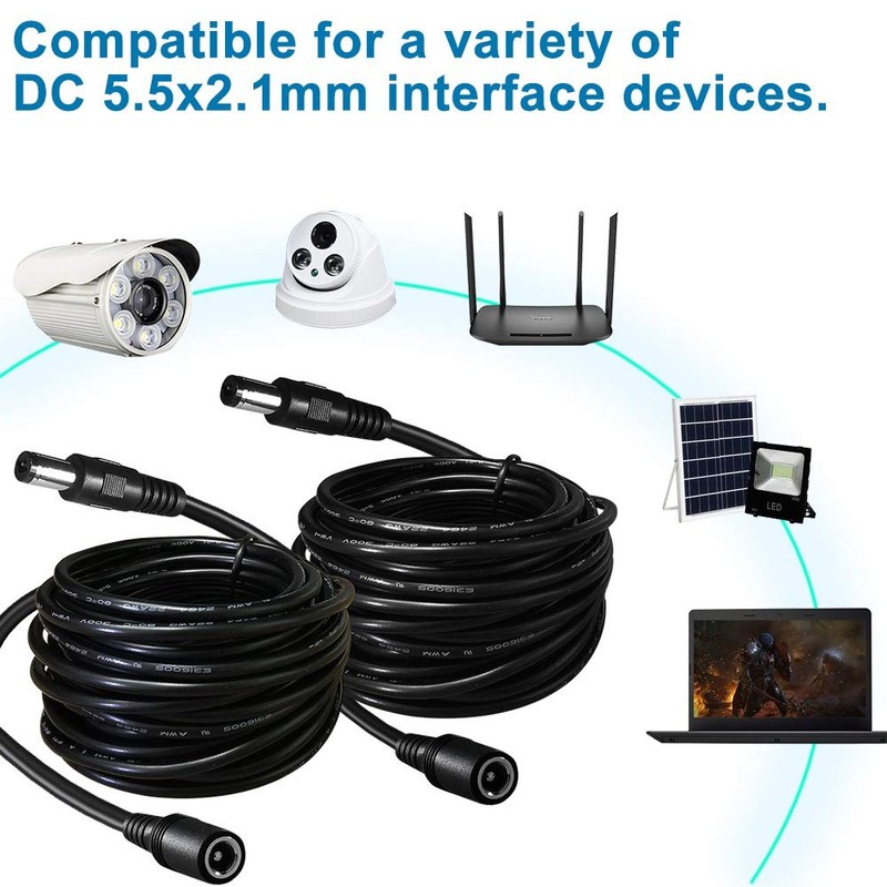 SIOCEN 2-Pack 6ft DC Extension Cord 5.5mm x 2.1mm Male to Female 6.6FT, Black gallery