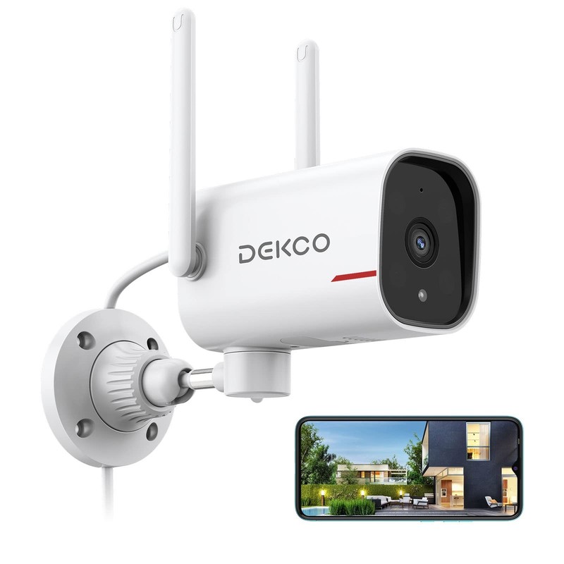 DEKCO WiFi Camera 2K Pan Rotating 180° Wired 1 Count (Pack of 1), white