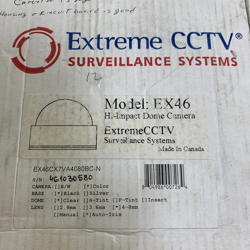 EXTREME CCTV EX46 Hi Impact Dome CAM *No Ring/Blk Dome Piece **READ DESCRIPTION* gallery