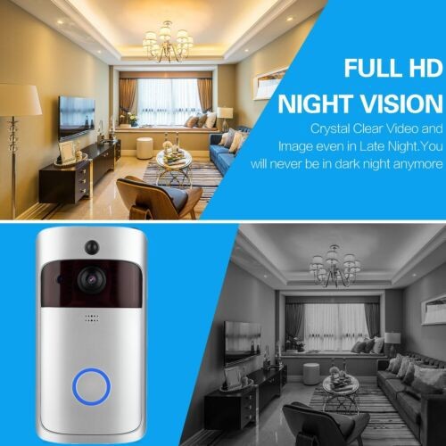 Wireless WiFi Video Doorbells Smart Phone Door Ring Security Camera Bell Silver gallery