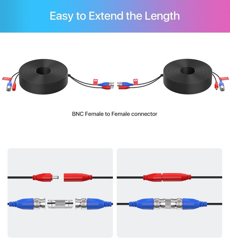 ZOSI 4 Pack 100ft (30 Meters) 2-in-1 Video Power Cable, BNC Extension Surveillan gallery