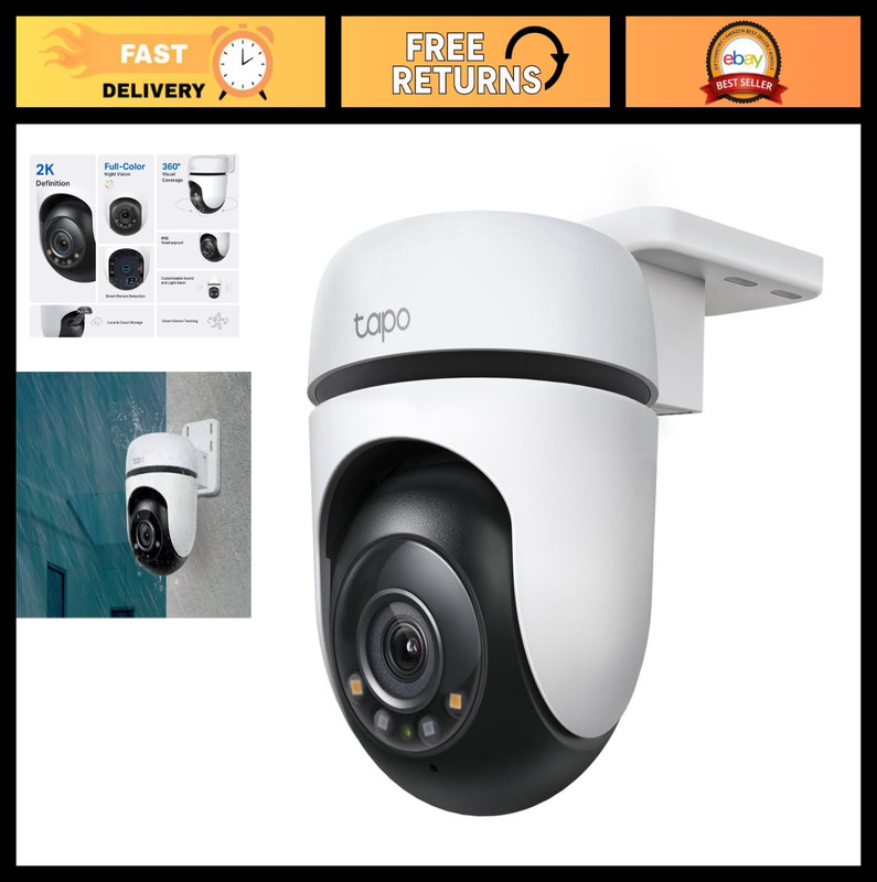 2K Outdoor Wired Pan/Tilt Security Camera – 360° View, Motion Tracking, Night Vi