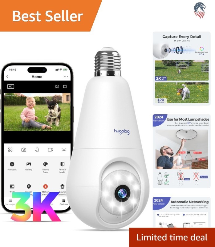 3K HD Light Bulb Security Camera – Wireless Indoor/Outdoor Surveillance System