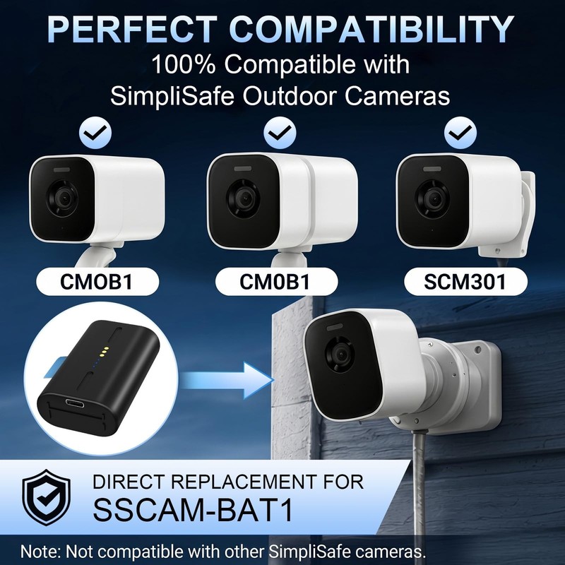 Rechargeable 8000mAh Batteries for Outdoor Security Camera, 2-Pack with USB-C Ca gallery