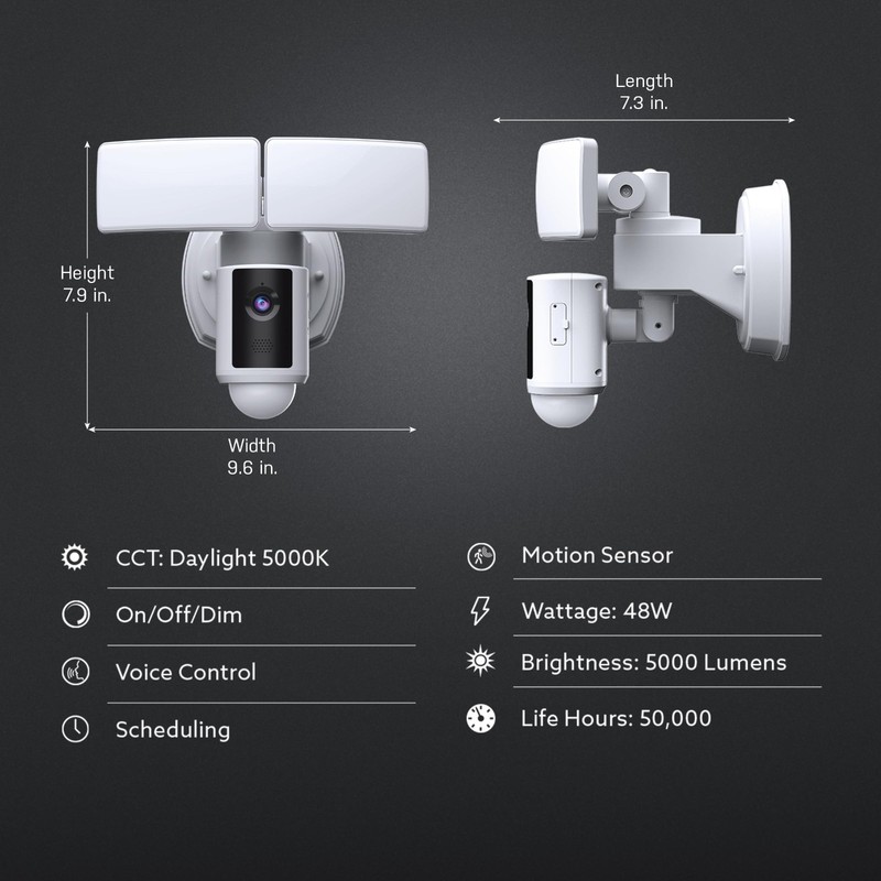 Smart WiFi Floodlight Security Camera 5000 Lumens 1080p HD, Motion Detection, Tw gallery