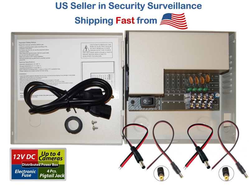 4x Outdoor Night Vision Security Camera with 12V DC 4 Port Power Box Supply gallery
