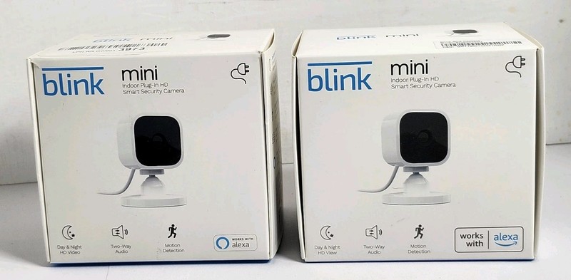 PAIR 2 Blink Mini Indoor Security Camera, 1080 HD Motion Detection Works w/Alexa
