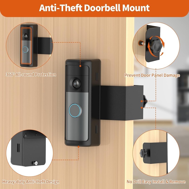 No-Drill R-ing Doorbell Mount with Rain Cover, Anti-Theft Door Bracket Compatibl gallery