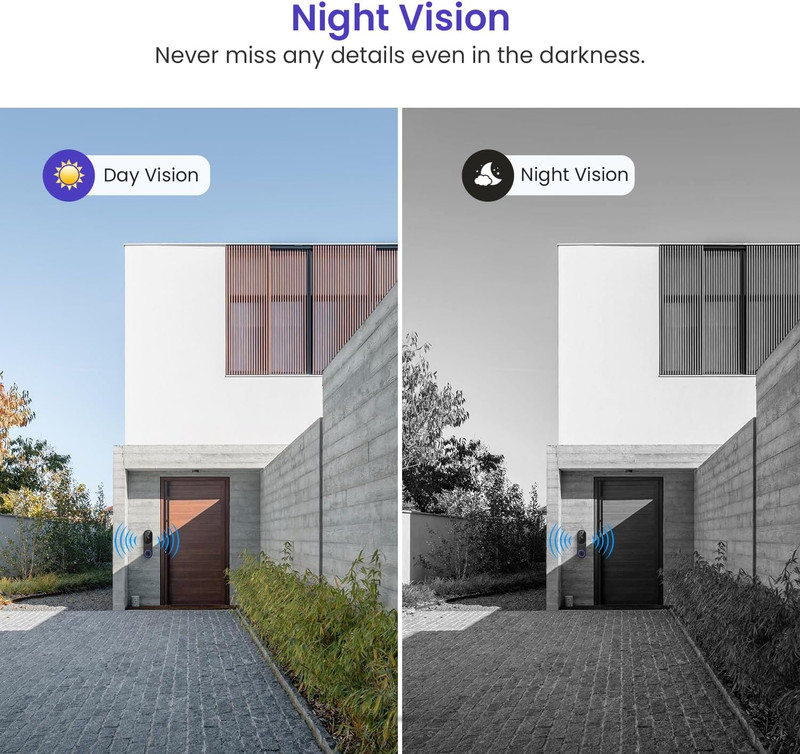 1080p Smart Wi-Fi Doorbell Camera with Doorbell Receiver, AI Motion Detection, N gallery