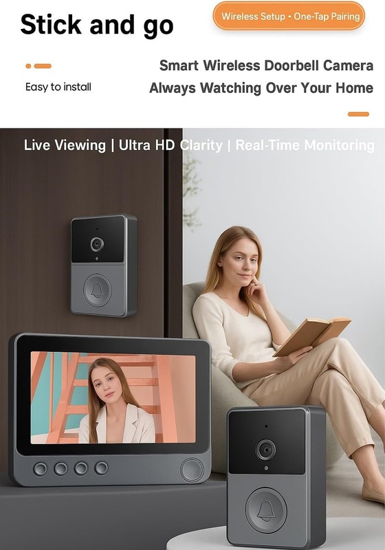 Wireless Battery Doorbell with 4.3" Screen - No WiFi Needed, Easy Install gallery