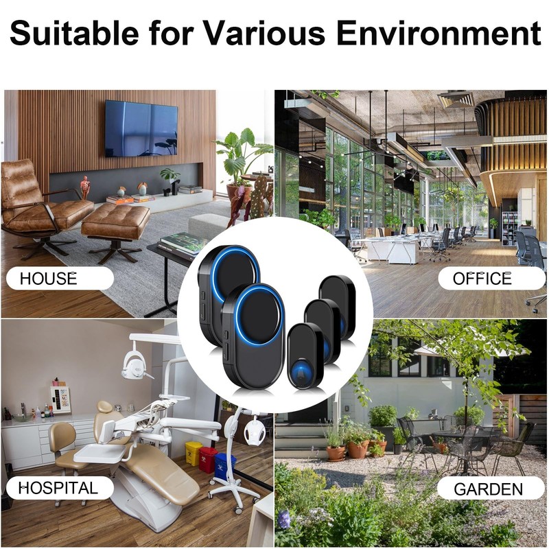 Wireless Doorbell, PHYSEN Doorbell 2 Receivers + 3 Buttons, Black gallery