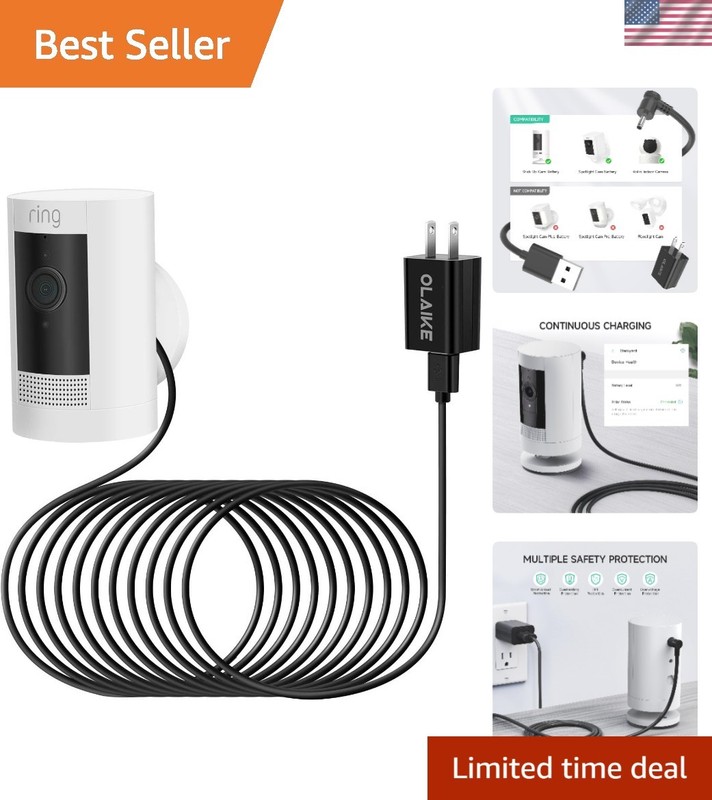16ft Weatherproof Charging Cable for Ring Stick Up Cam – Certified Adapter
