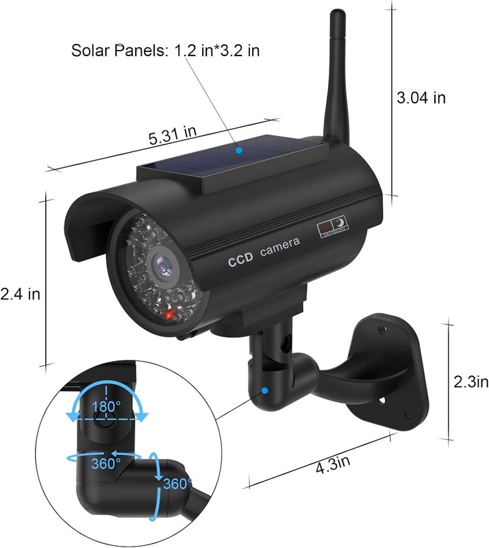 Solar Powered Fake Security Camera, Red Light & Antenna, 2 Pack, Black | Dumm... gallery