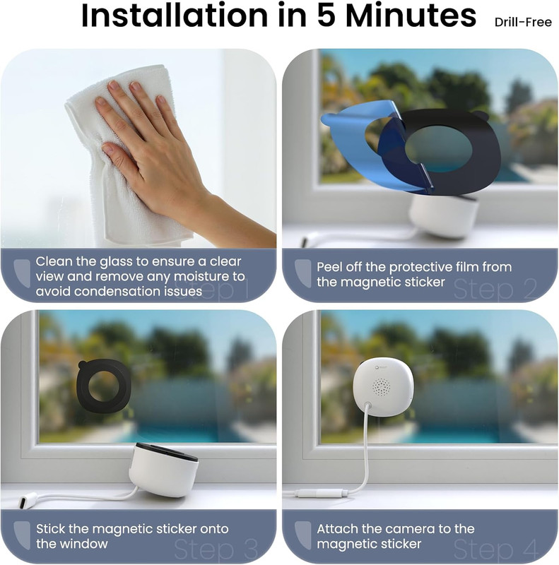 2K No Drill Window Camera-2 Pack 2.4Ghz & 5Ghz Wifi Dome Cameras for Home Securi gallery