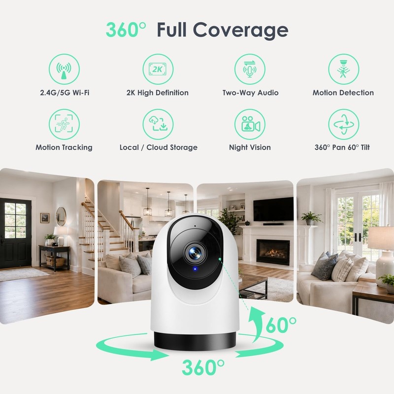 2K 360° Indoor Security Camera - Wi-Fi Baby & Pet Monitor, Motion Tracking, Nigh gallery