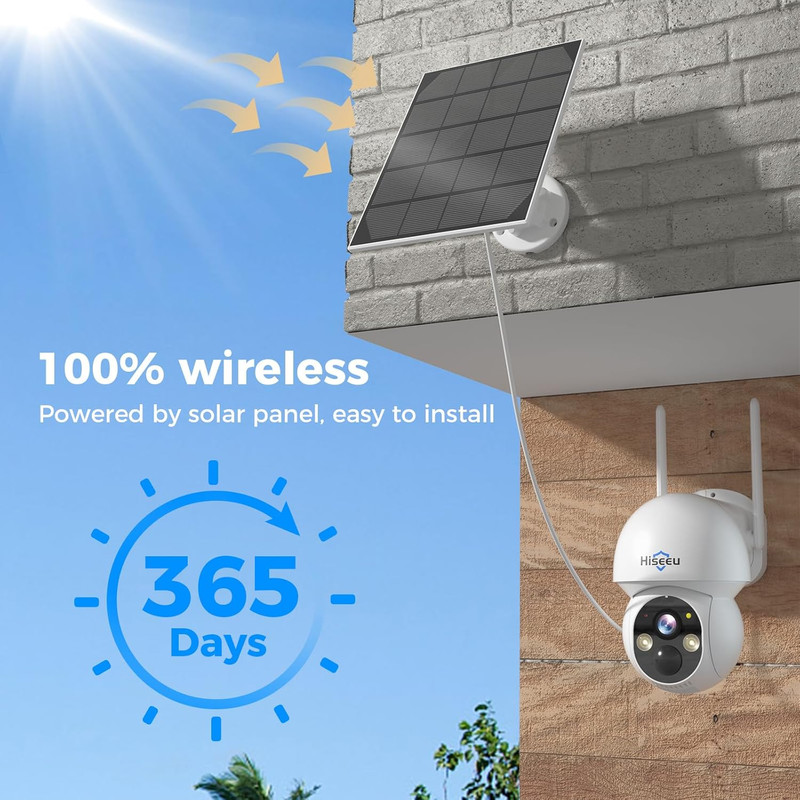 Solar Security Camera, 2PCS 4MP Wireless Wifi Camera Outdoor, PTZ 360° View, PIR gallery