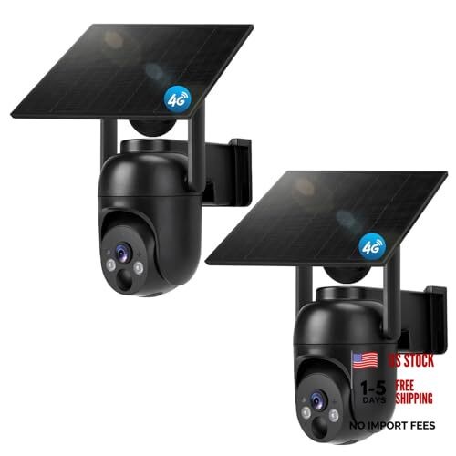 4G LTE Cellular Security Cameras Solar Powered No WiFi Security Black 2 pack
