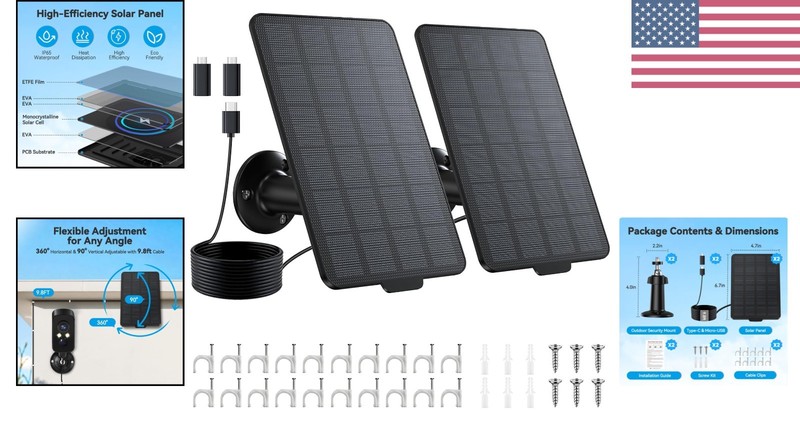 3W Solar Panel for Battery-Powered Security Cameras,USB-C & Micro USB Solar C... gallery