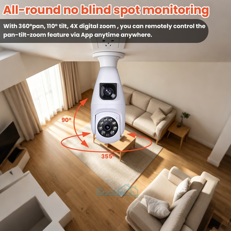 HD 2K WI-FI Security Camera Dual Lens 360° E27 Light Camera Night Home SmartCam gallery