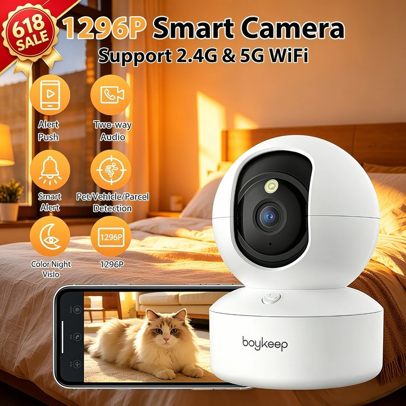 Smart Surveillance Camera 2K Security Protection Wifi 5G/2.4GHz Indoor Dog Cat