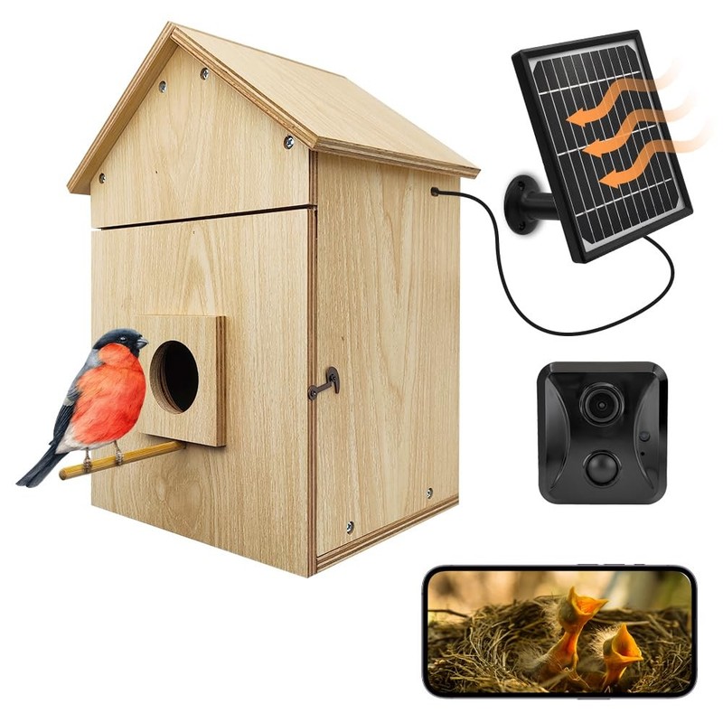 Bird House with WiFi Camera Solar Powered Wireless Outdoor HD Smart Nesting