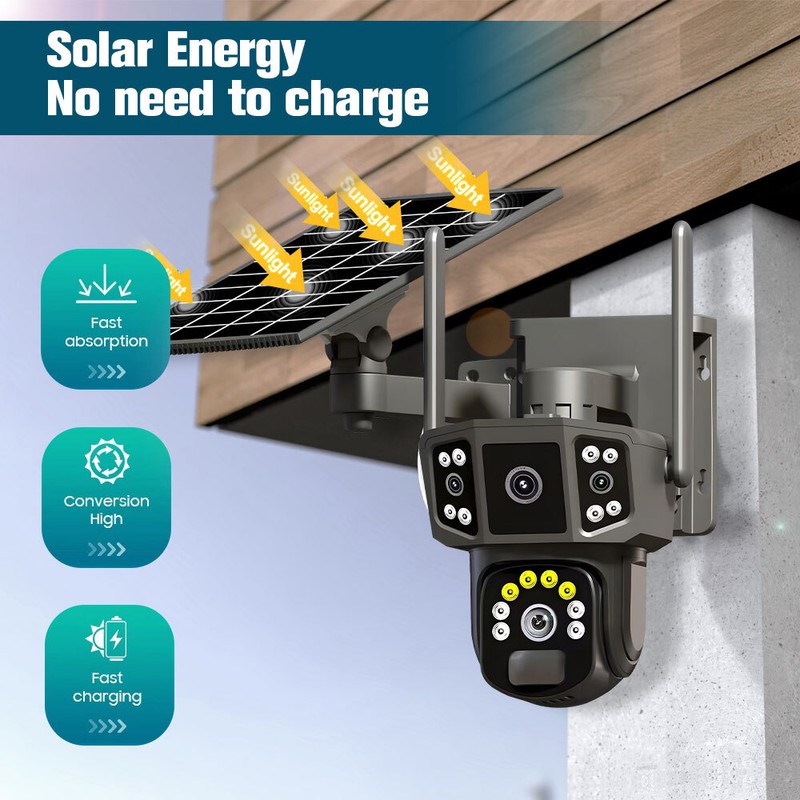 3 Lens HD 9MP WiFi Solar Battery Camera Wireless Outdoor CCTV Home Security USA gallery