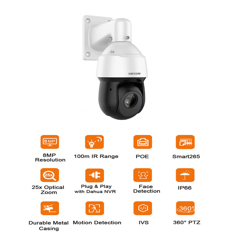Vikylin 4K 8MP 25X Zoom 360° IR PTZ IP Camera Auto Track Face Detection Outdoor gallery