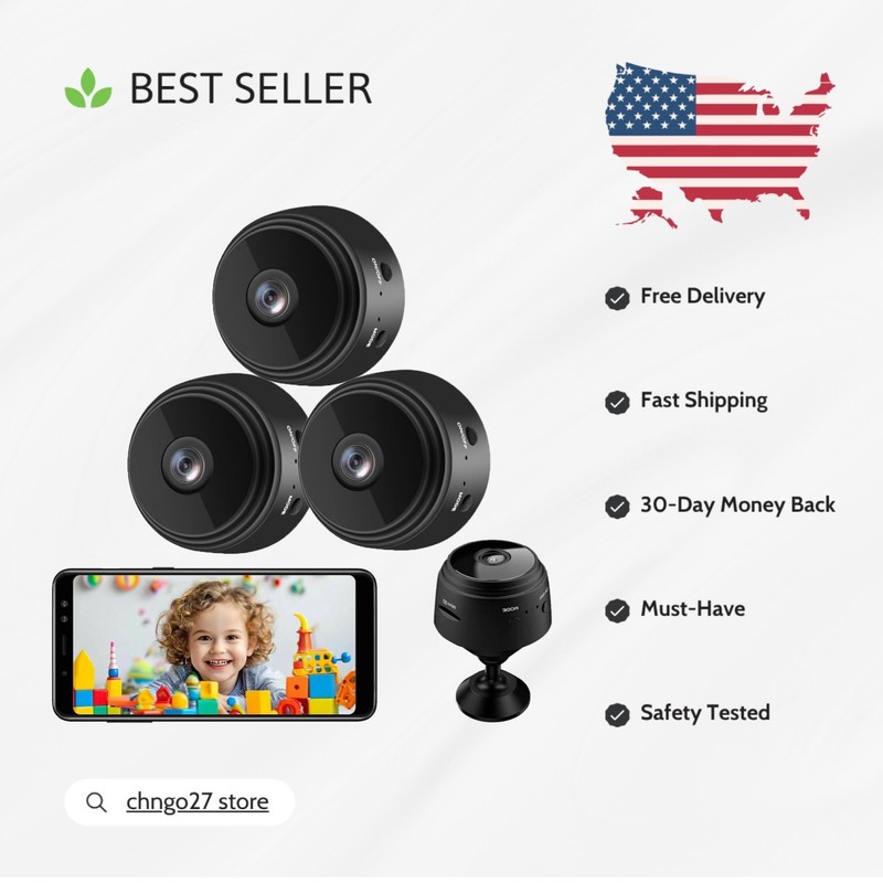 Compact 3 Pack Mini Security Cameras – Night Vision Surveillance for Home Use