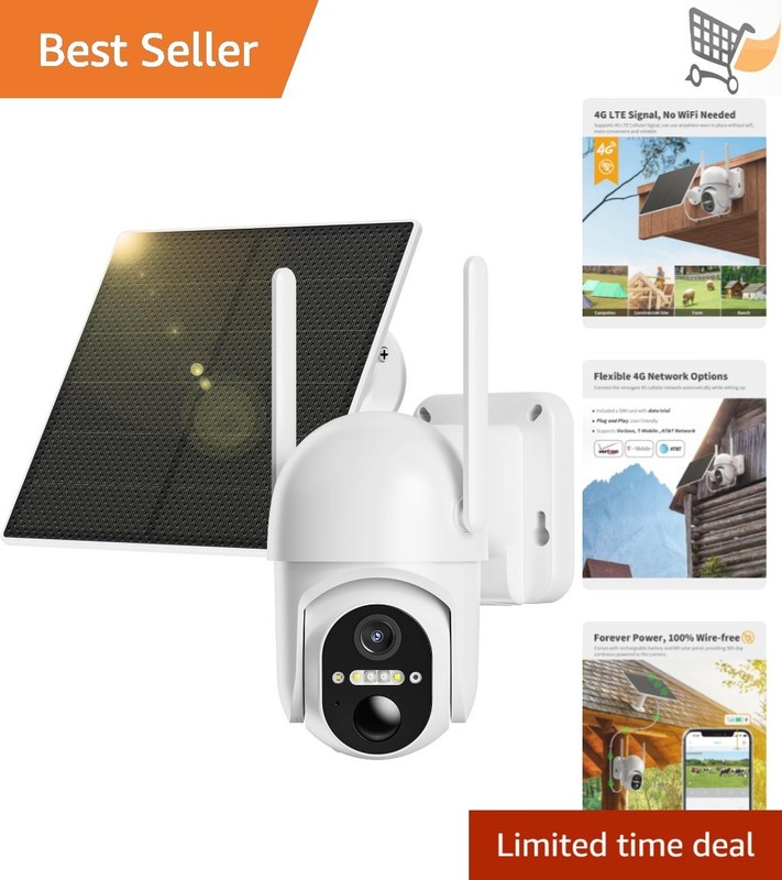 Wireless 4G LTE Security Camera 2K Solar Battery Outdoor Monitored Camera