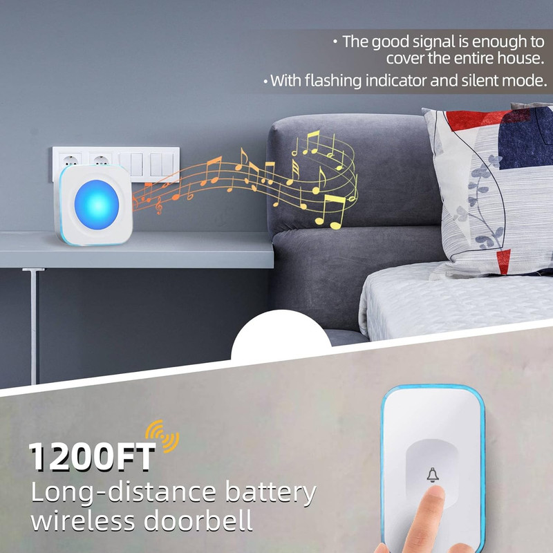 Wireless Doorbell 1200 Feet Battery Operated Wireless Doorbells for Home Hearing gallery
