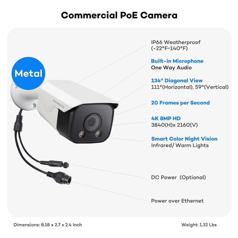 ONWOTE 4K 8MP PoE IP Camera, Smart AI Human Vehicle Detection Activate Bright... gallery