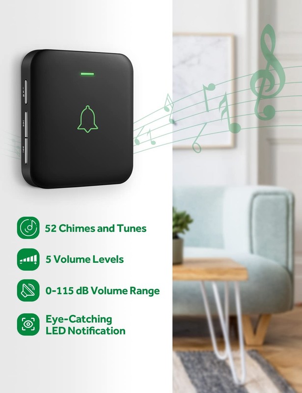 AVANTEK Wireless Door Bell, BA-11 Waterproof Battery Operated Doorbell Black gallery