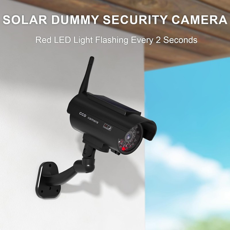 Solar Powered Fake Security Camera, Red Light & Antenna, 2 Pack, Black | Dumm... gallery