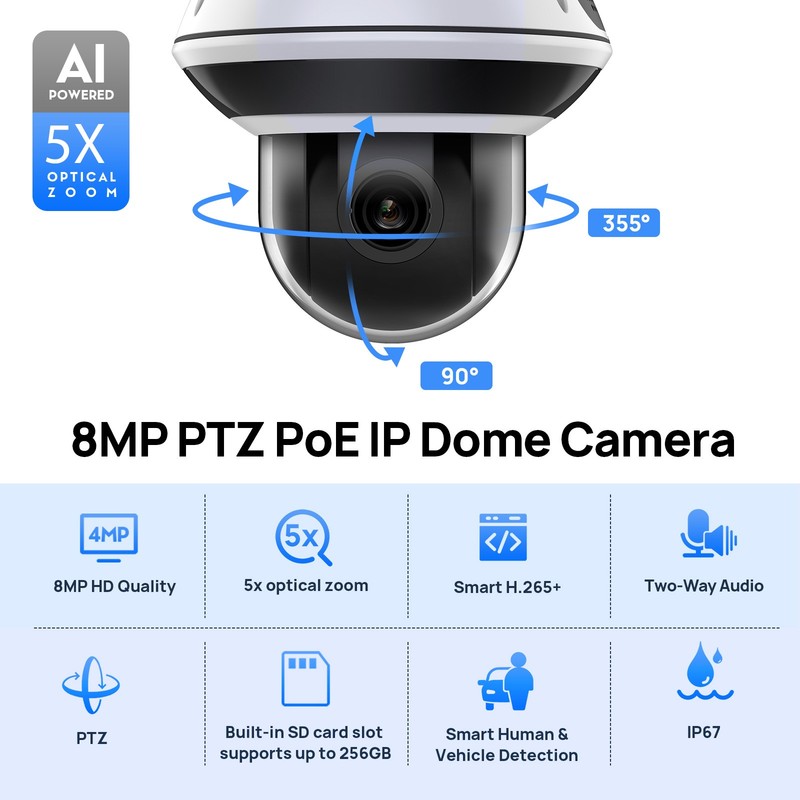 VIKYLIN PTZ 5×Optical Zoom Mini IR30M 8MP 4K IP CAMERA POE CCTV Factory Direct gallery