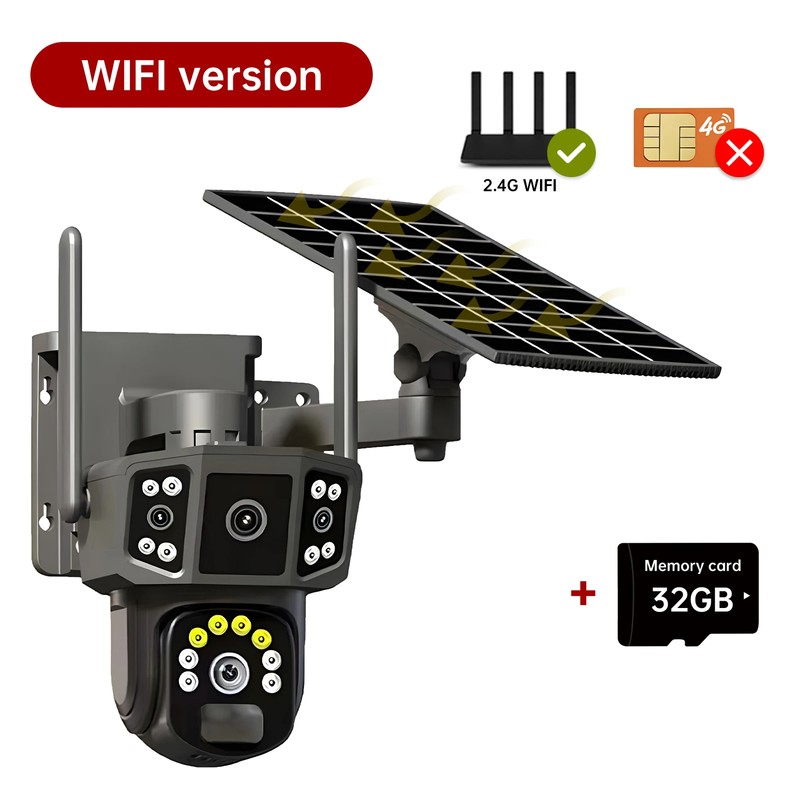 4K 8MP Solar Camera WIFI Security Outdoor 3 Screen Color Night Vision PTZ Camera gallery