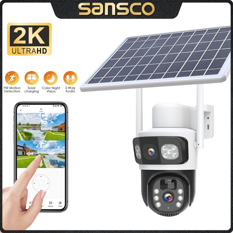 5PCS 4MP Solar Wireless Security Camera WiFi PTZ Dual Lens 2-Way Audio gallery