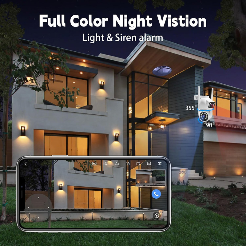 Dual-Lens Wireless Security Camera Outdoor, 2K HD 6MP View, Indoor Wifi Connecti gallery