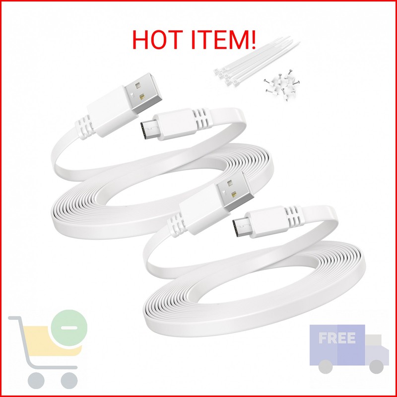 Itramax USB to Micro USB Extension Cable 10FT 2Pack,Flat Charging Power Extender