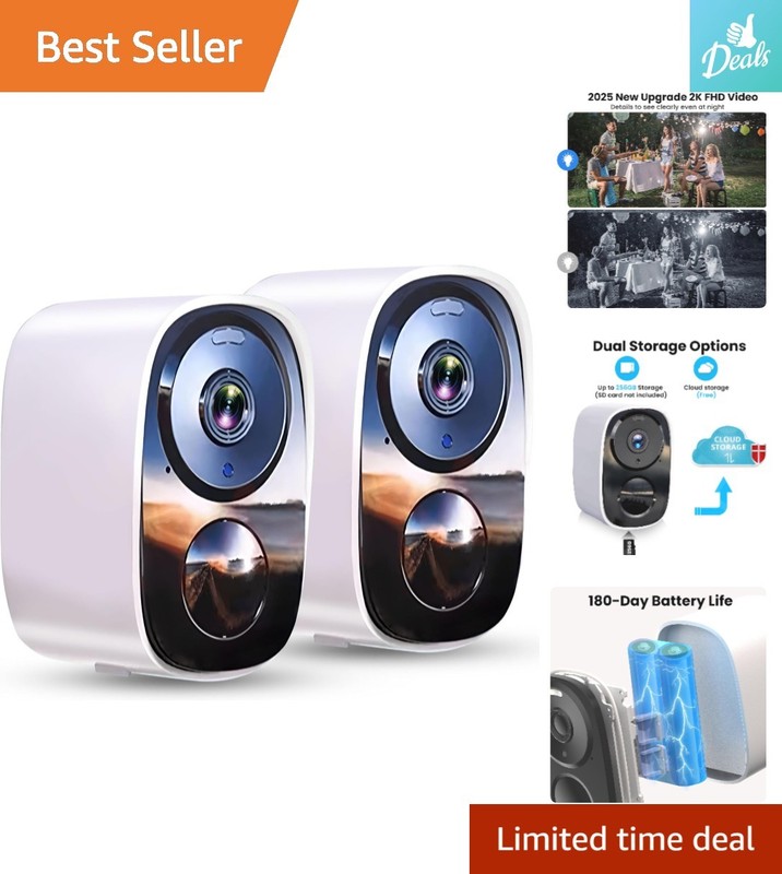 Comprehensive Outdoor Security Solution: 2-Pack 2K Cameras with Motion Alert