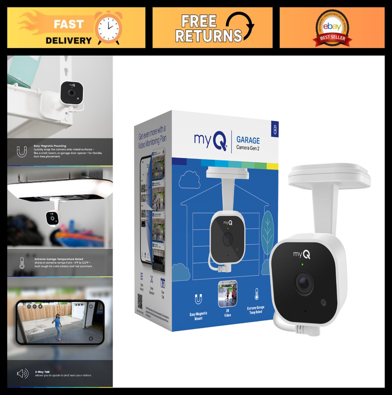 2K Smart Wi-Fi Garage Camera – Night Vision, Wide-Angle, 2-Way Audio, Motion Ale