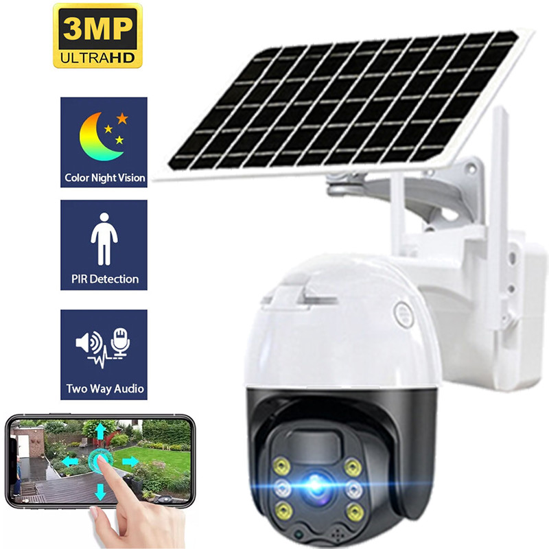 Solar Battery Powered Wireless WiFi Outdoor Pan/Tilt Home Security Camera System