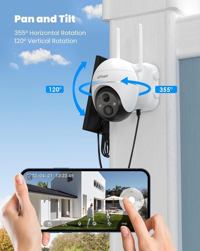 ieGeek Outdoor Wireless 2K Solar Security Camera WiFi Home Battery PTZ CCTV Cam gallery