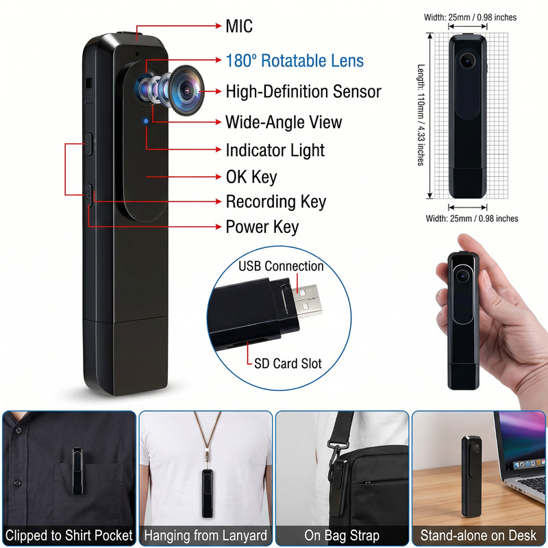 Mini Body Camera 1080P HD Portable Video Recorder USB Security Cam No WiFi gallery