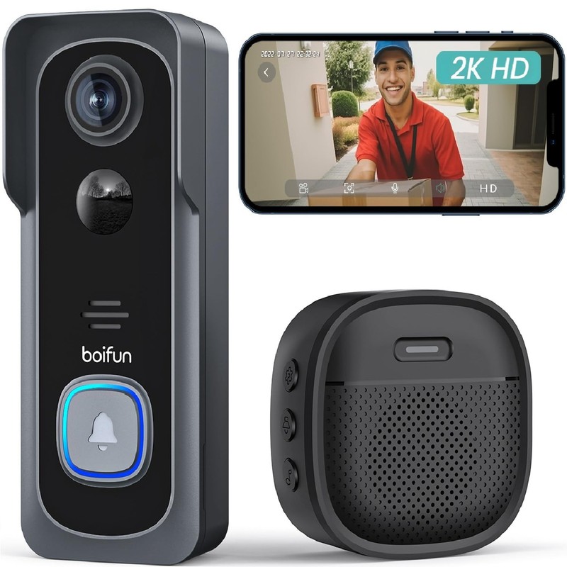 Doorbell Camera Wireless – No Subscription Required, 2K HD, 166° Wide View, 2…