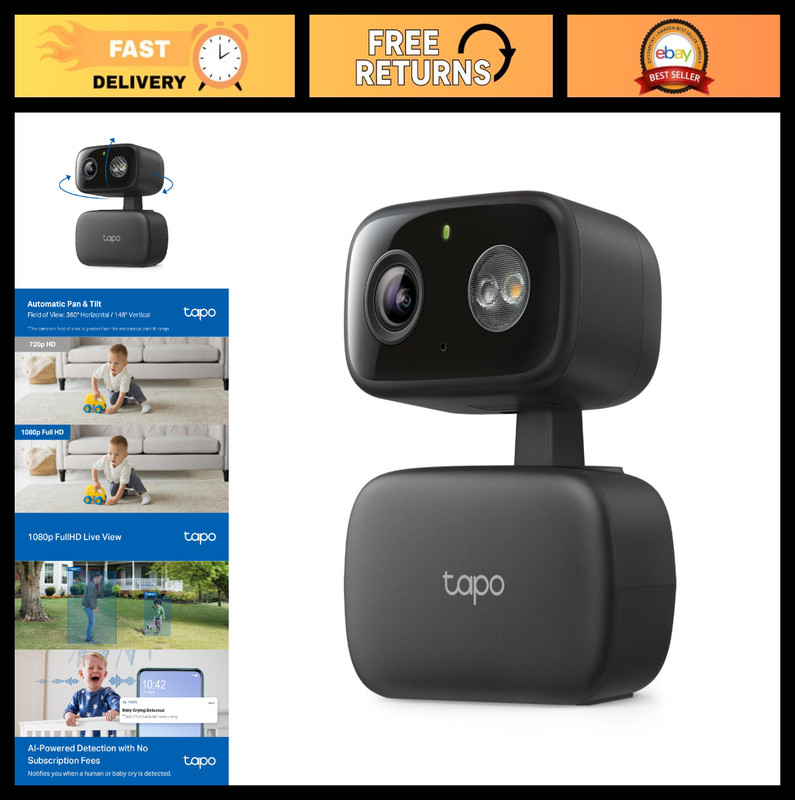 1080p Pan/Tilt Security Camera – 360° View, Color Night Vision, Motion Detection