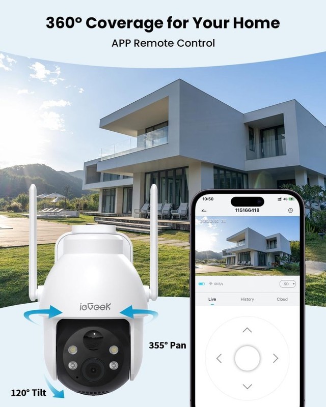 Outdoor Security Camera 2K Solar Powered 360° PTZ, Motion Detection Night Vision gallery