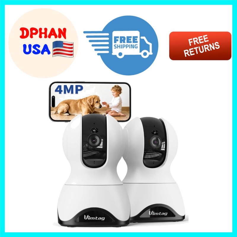 2-Pack 2.5K QHD Indoor Cameras with Motion Tracking & Night Vision Features