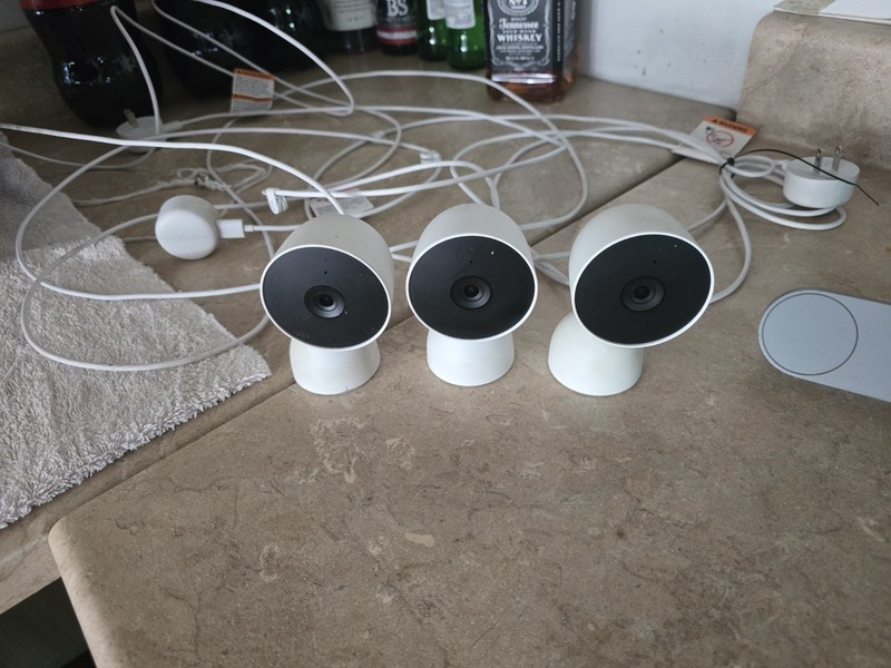 3 Google Nest Security Cam (Wired) – 2nd gen + one door bell camera +adt man hub
