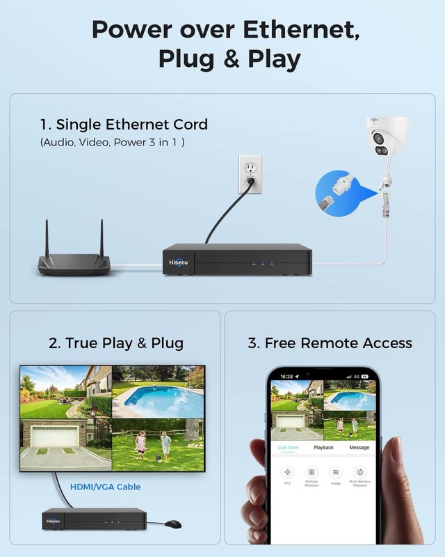 Hisseu 8 Camera 4k indoor/Outdoor Surveillance System PoE With 2tb PK-8YHC88-BT gallery