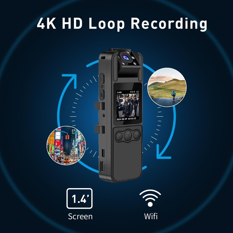 64GB Included, 4K UHD 30FPS Recording,1.4 in Screen Recorder,Body Cameras,Wea... gallery